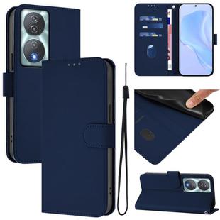 For Honor 90 Smart / X7b 5G / 4G Skin Feel Solid Color Leather Phone Case with Lanyard(Navy Blue)