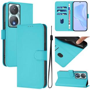 For Honor 90 Smart / X7b 5G / 4G Skin Feel Solid Color Leather Phone Case with Lanyard(Lake Blue)