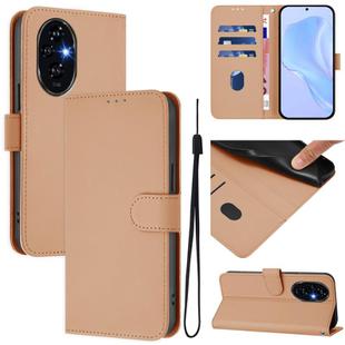 For Honor 200 Skin Feel Solid Color Leather Phone Case with Lanyard(Nude)