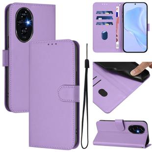 For Honor 200 Pro Skin Feel Solid Color Leather Phone Case with Lanyard(Lavender Purple)