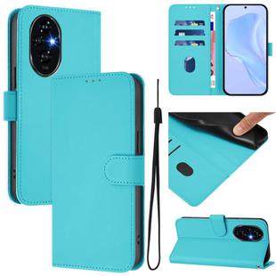 For Honor 200 Pro Skin Feel Solid Color Leather Phone Case with Lanyard(Lake Blue)