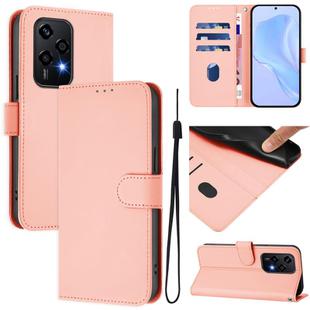 For Honor 200 Lite Global Skin Feel Solid Color Leather Phone Case with Lanyard(Pink)
