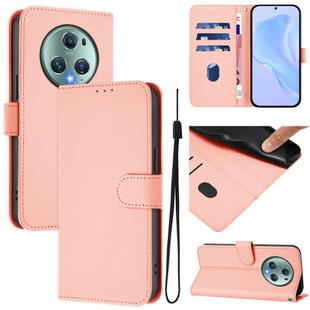 For Honor Magic5 Pro Skin Feel Solid Color Leather Phone Case with Lanyard(Pink)
