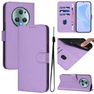 For Honor Magic5 Pro Skin Feel Solid Color Leather Phone Case with Lanyard(Lavender Purple)