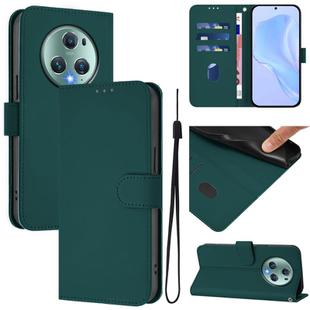 For Honor Magic5 Pro Skin Feel Solid Color Leather Phone Case with Lanyard(Dark Green)