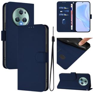 For Honor Magic5 Pro Skin Feel Solid Color Leather Phone Case with Lanyard(Navy Blue)