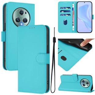For Honor Magic5 Pro Skin Feel Solid Color Leather Phone Case with Lanyard(Lake Blue)