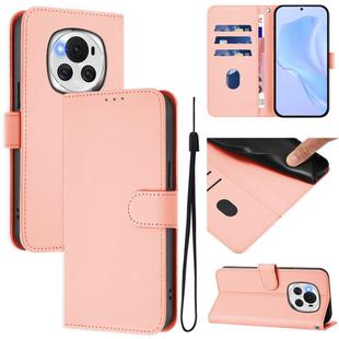 For Honor Magic6 Skin Feel Solid Color Leather Phone Case with Lanyard(Pink)