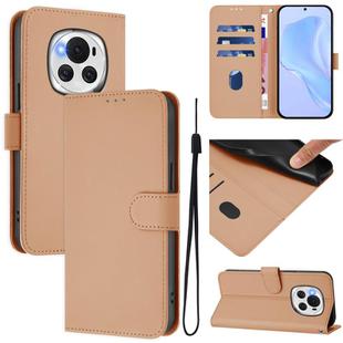 For Honor Magic6 Skin Feel Solid Color Leather Phone Case with Lanyard(Nude)