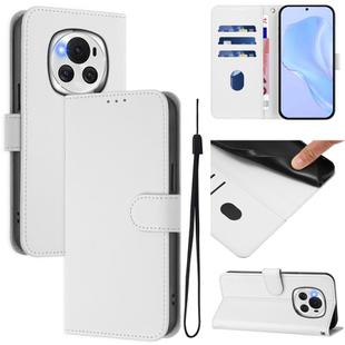For Honor Magic6 Skin Feel Solid Color Leather Phone Case with Lanyard(White)