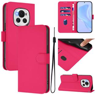 For Honor Magic6 Skin Feel Solid Color Leather Phone Case with Lanyard(Rose Red)