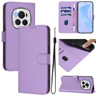 For Honor Magic6 Pro Skin Feel Solid Color Leather Phone Case with Lanyard(Lavender Purple)