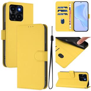 For Honor X6a 4G Skin Feel Solid Color Leather Phone Case with Lanyard(Lemon Yellow)