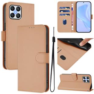For Honor X8 5G / X6 4G / 70 Lite 5G Skin Feel Solid Color Leather Phone Case with Lanyard(Nude)