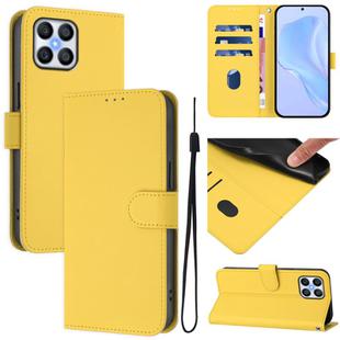 For Honor X8 5G / X6 4G / 70 Lite 5G Skin Feel Solid Color Leather Phone Case with Lanyard(Lemon Yellow)