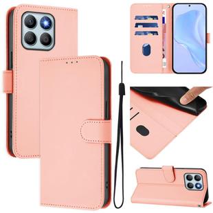 For Honor X8b 4G Skin Feel Solid Color Leather Phone Case with Lanyard(Pink)
