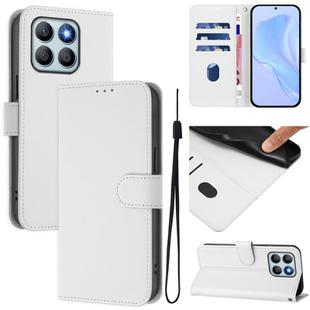 For Honor X8b 4G Skin Feel Solid Color Leather Phone Case with Lanyard(White)