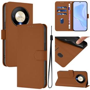 For Honor X9b / Magic6 Lite 5G Skin Feel Solid Color Leather Phone Case with Lanyard(Brown)