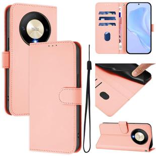 For Honor X9b / Magic6 Lite 5G Skin Feel Solid Color Leather Phone Case with Lanyard(Pink)