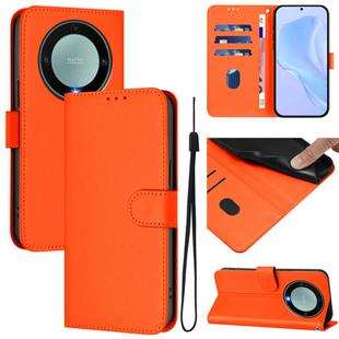For Honor X40 / X9a / Magic5 Lite Skin Feel Solid Color Leather Phone Case with Lanyard(Orange)