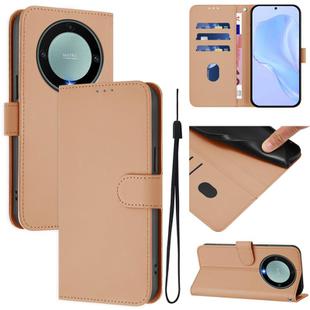 For Honor X40 / X9a / Magic5 Lite Skin Feel Solid Color Leather Phone Case with Lanyard(Nude)