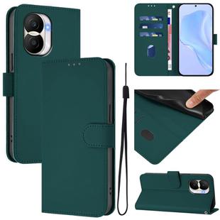 For Honor X40i Skin Feel Solid Color Leather Phone Case with Lanyard(Dark Green)