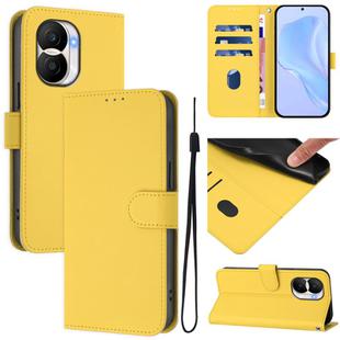 For Honor X40i Skin Feel Solid Color Leather Phone Case with Lanyard(Lemon Yellow)