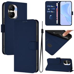 For Honor X40i Skin Feel Solid Color Leather Phone Case with Lanyard(Navy Blue)