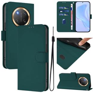 For Honor X9C 5G Global Skin Feel Solid Color Leather Phone Case with Lanyard(Dark Green)