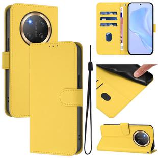For Honor X9C 5G Global Skin Feel Solid Color Leather Phone Case with Lanyard(Lemon Yellow)