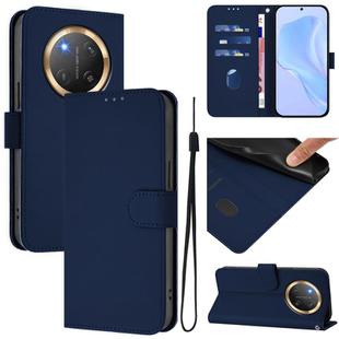 For Honor X9C 5G Global Skin Feel Solid Color Leather Phone Case with Lanyard(Navy Blue)