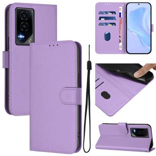 For Honor GT Skin Feel Solid Color Leather Phone Case with Lanyard(Lavender Purple)