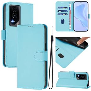 For Honor GT Skin Feel Solid Color Leather Phone Case with Lanyard(Sky Blue)