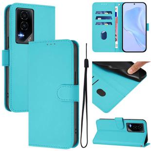 For Honor GT Skin Feel Solid Color Leather Phone Case with Lanyard(Lake Blue)
