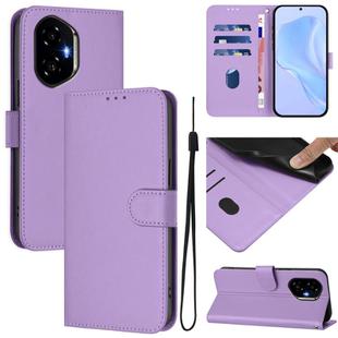 For Honor 300 Skin Feel Solid Color Leather Phone Case with Lanyard(Lavender Purple)