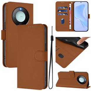 For Honor X9c Smart Global  Skin Feel Solid Color Leather Phone Case with Lanyard(Brown)