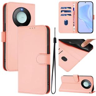 For Honor X9c Smart Global  Skin Feel Solid Color Leather Phone Case with Lanyard(Pink)