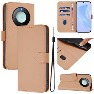 For Honor X9c Smart Global  Skin Feel Solid Color Leather Phone Case with Lanyard(Nude)