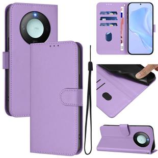 For Honor X9c Smart Global  Skin Feel Solid Color Leather Phone Case with Lanyard(Lavender Purple)