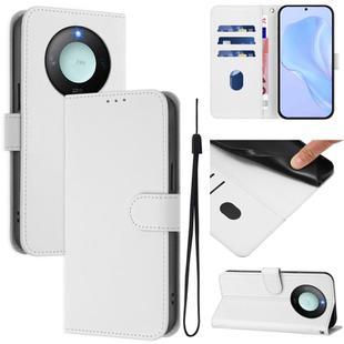 For Honor X9c Smart Global  Skin Feel Solid Color Leather Phone Case with Lanyard(White)