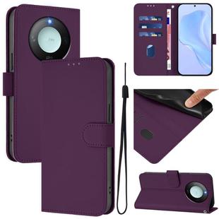 For Honor X9c Smart Global  Skin Feel Solid Color Leather Phone Case with Lanyard(Violet)