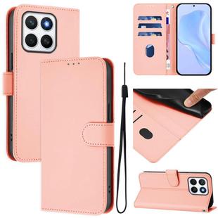 For Honor X8c 4G Global Skin Feel Solid Color Leather Phone Case with Lanyard(Pink)