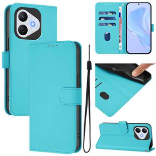 For Honor 400 Lite Skin Feel Solid Color Leather Phone Case with Lanyard(Lake Blue)