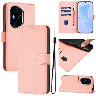 For Honor 400 Skin Feel Solid Color Leather Phone Case with Lanyard(Pink)