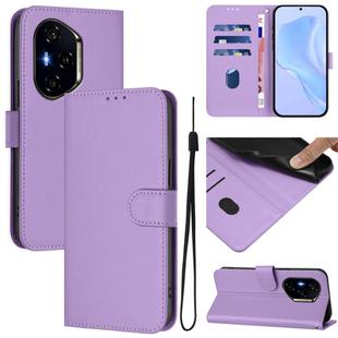 For Honor 400 Skin Feel Solid Color Leather Phone Case with Lanyard(Lavender Purple)