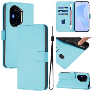 For Honor 400 Skin Feel Solid Color Leather Phone Case with Lanyard(Sky Blue)