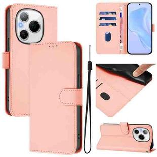 For Honor Power 5G Skin Feel Solid Color Leather Phone Case with Lanyard(Pink)