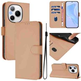 For Honor Power 5G Skin Feel Solid Color Leather Phone Case with Lanyard(Nude)