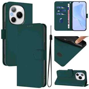 For Honor Power 5G Skin Feel Solid Color Leather Phone Case with Lanyard(Dark Green)