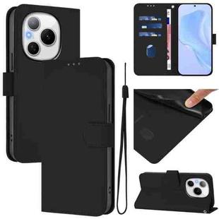 For Honor Power 5G Skin Feel Solid Color Leather Phone Case with Lanyard(Black)
